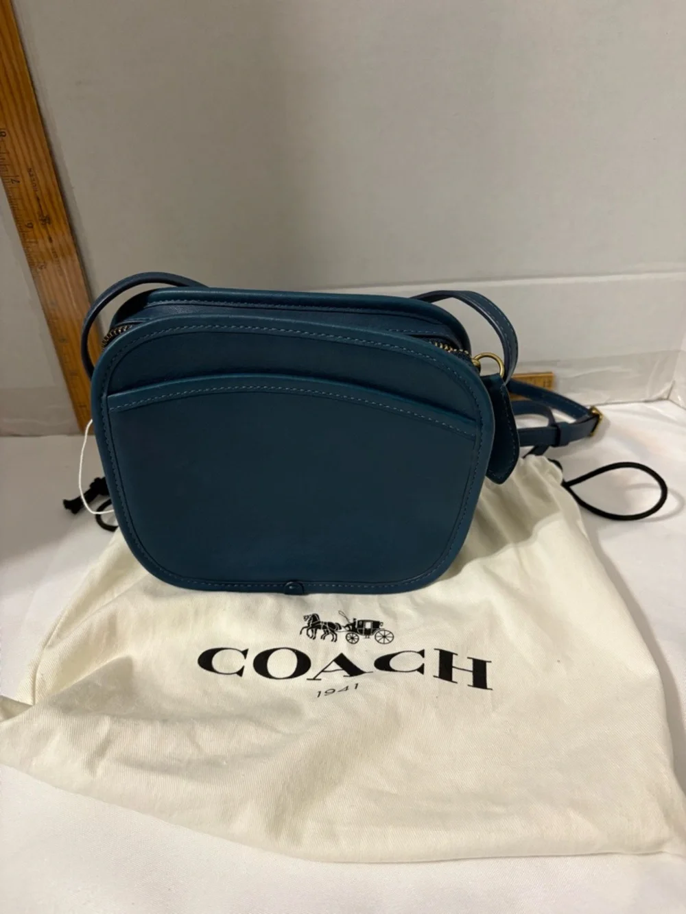 Coach Pebble Leather Crossbody Bag in Teal Zip closure adjustable strap w/charm - Picture 13 of 15
